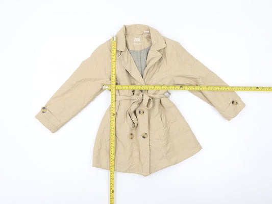 Zara Girls Beige Cotton Blend Trench Coat 4-5 Years Belted Double Breasted