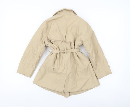 Zara Girls Beige Cotton Blend Trench Coat 4-5 Years Belted Double Breasted