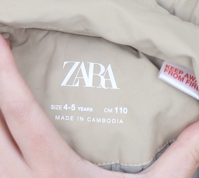 Zara Girls Beige Cotton Blend Trench Coat 4-5 Years Belted Double Breasted