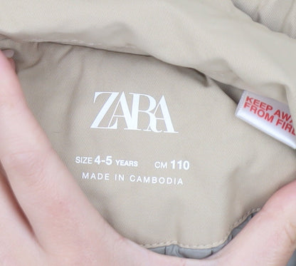 Zara Girls Beige Cotton Blend Trench Coat 4-5 Years Belted Double Breasted