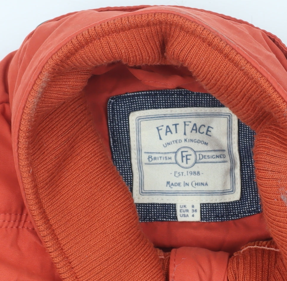 Fat Face Women’s Orange Puffer Waistcoat Gilet Size 8 Sleeveless