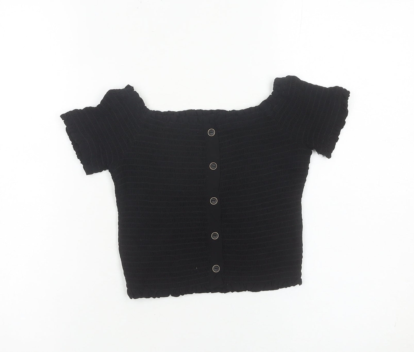 Womens UK Size 10 New Look Black Cropped Button-Up
