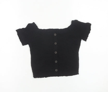 Womens UK Size 10 New Look Black Cropped Button-Up