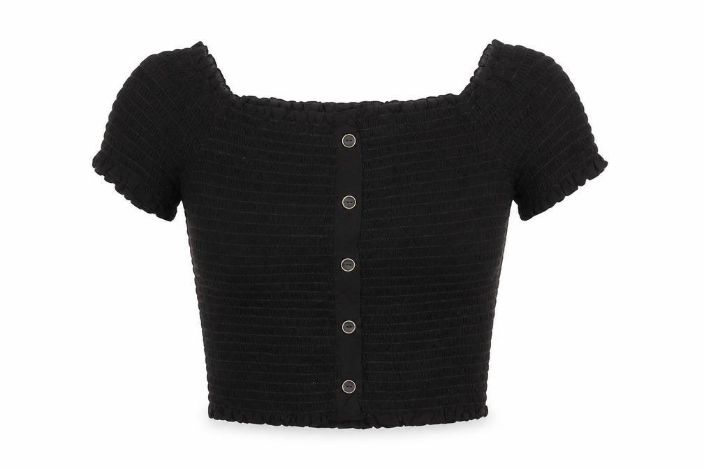 Womens UK Size 10 New Look Black Cropped Button-Up
