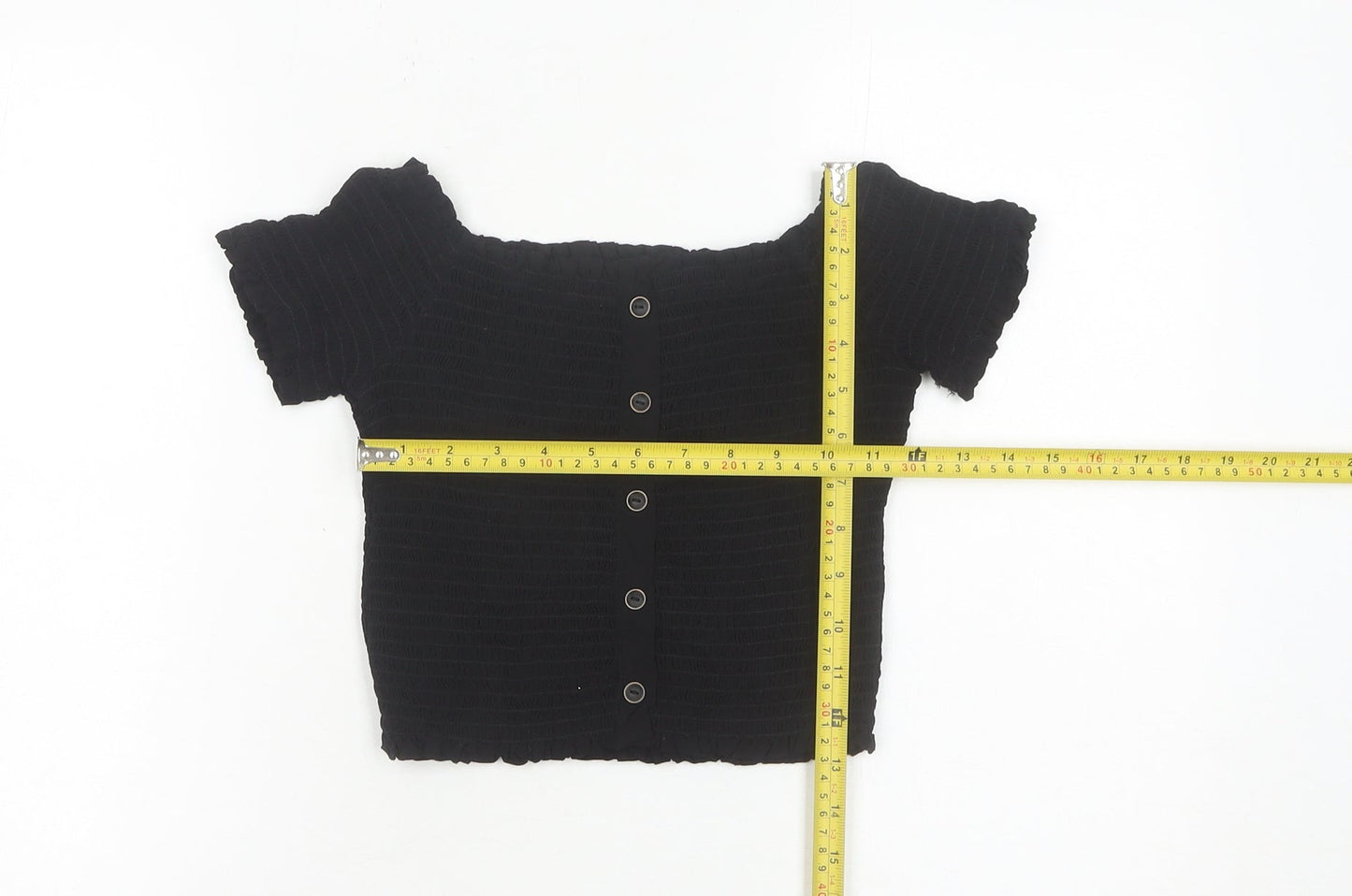 Womens UK Size 10 New Look Black Cropped Button-Up
