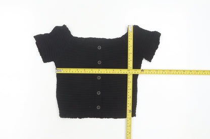 Womens UK Size 10 New Look Black Cropped Button-Up