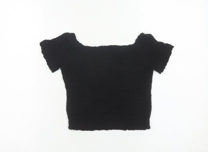 Womens UK Size 10 New Look Black Cropped Button-Up