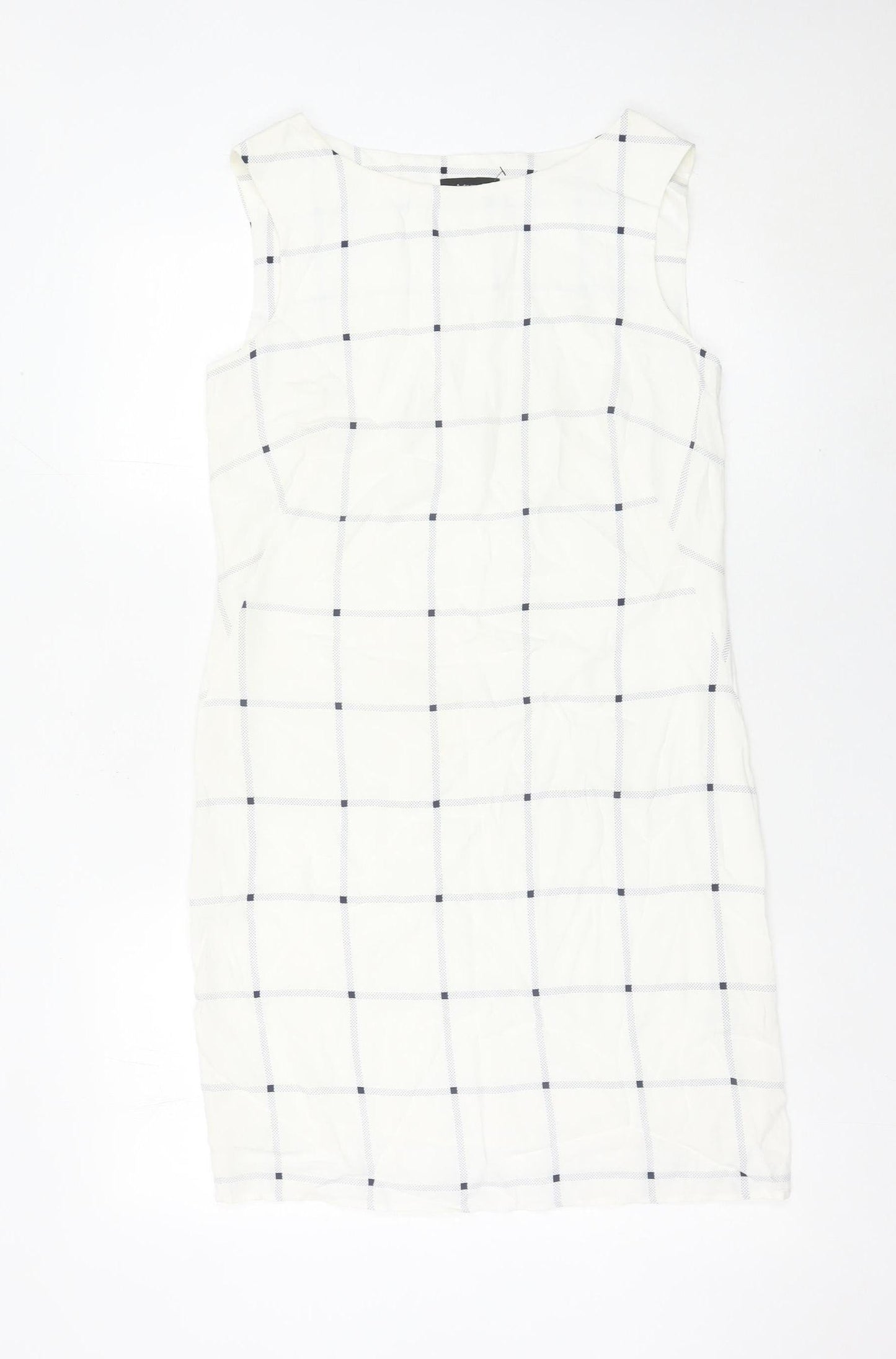 Marks and Spencer Women White Check Sheath Dress Size 8 Sleeveless