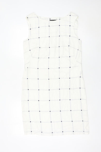 Marks and Spencer Women White Check Sheath Dress Size 8 Sleeveless