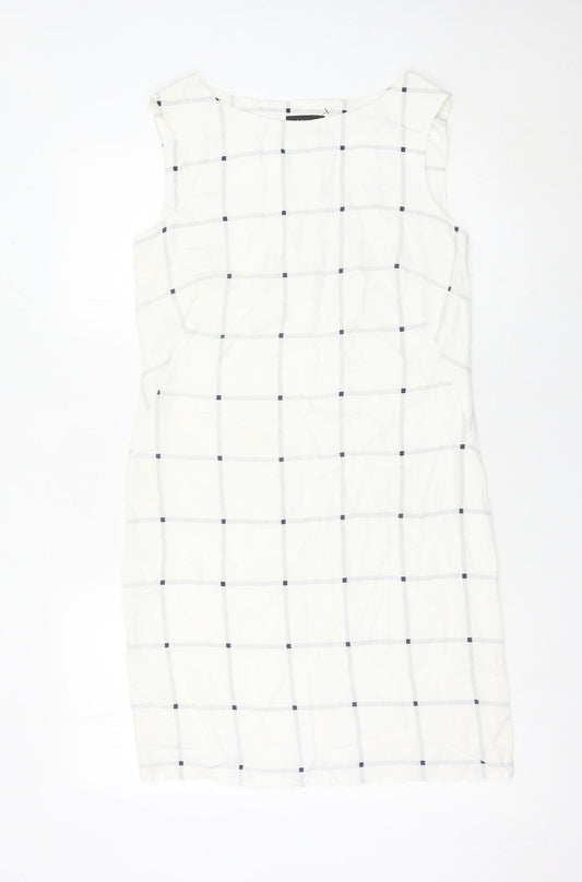 Marks and Spencer Women White Check Sheath Dress Size 8 Sleeveless