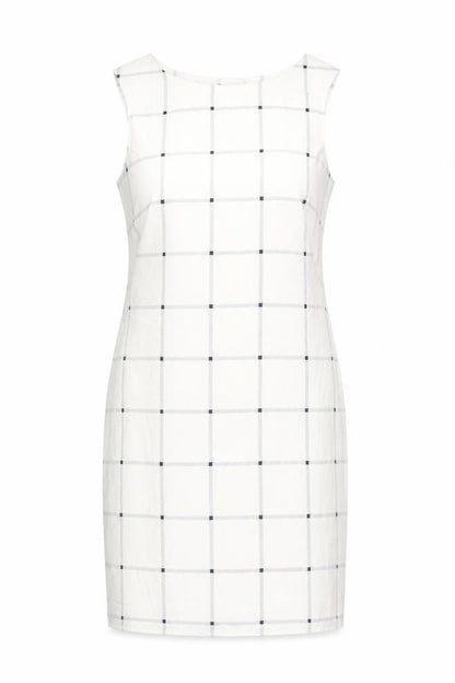 Marks and Spencer Women White Check Sheath Dress Size 8 Sleeveless