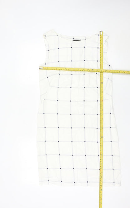 Marks and Spencer Women White Check Sheath Dress Size 8 Sleeveless