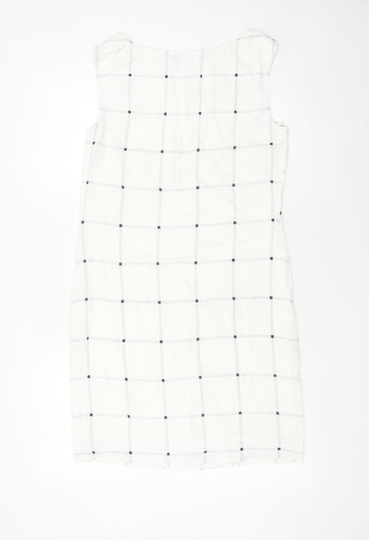 Marks and Spencer Women White Check Sheath Dress Size 8 Sleeveless