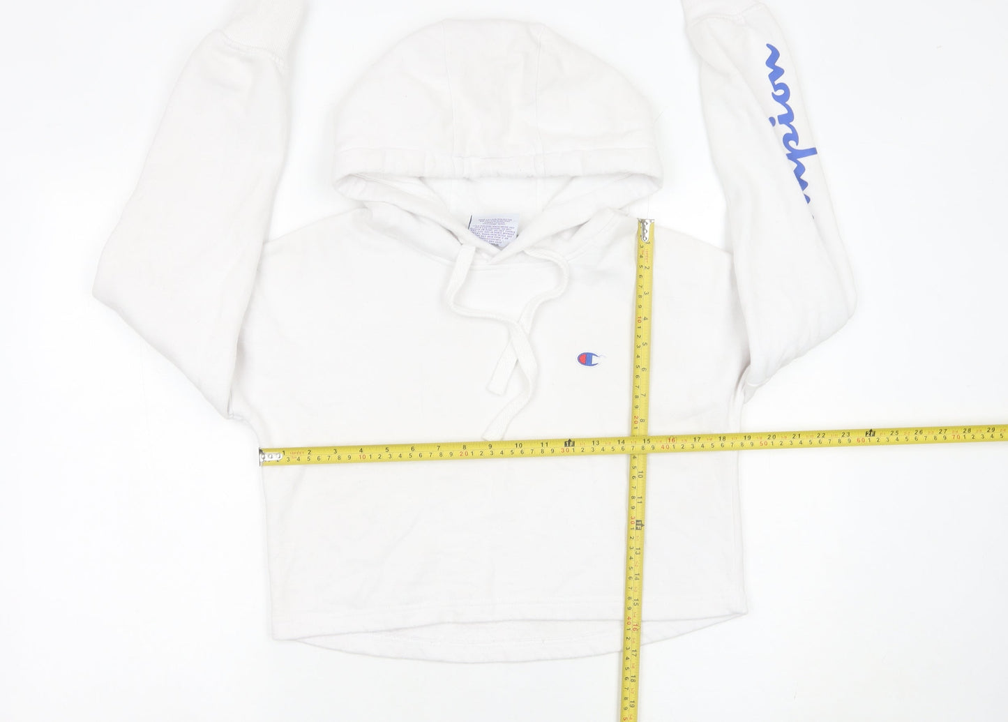 Champion Womens White XS Pullover Hoodie Logo Print Long Sleeve