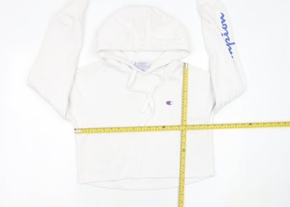 Champion Womens White XS Pullover Hoodie Logo Print Long Sleeve