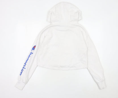 Champion Womens White XS Pullover Hoodie Logo Print Long Sleeve