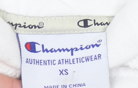 Champion Womens White XS Pullover Hoodie Logo Print Long Sleeve