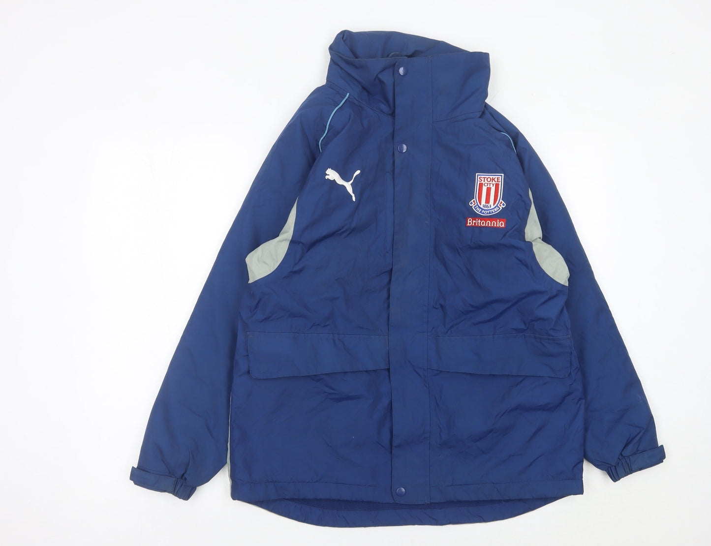 Puma Boys Blue Football Hooded Jacket Coat Age 12 Years Lined Winter