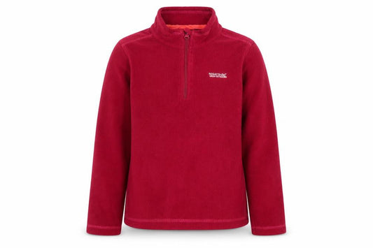 Front view of Regatta girls’ red fleece sweatshirt 11-12y 1/4 zip outdoor pullover
