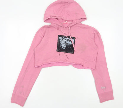 Roxy Women’s Pink Cropped Hoodie Size 10 Graphic Logo Cotton