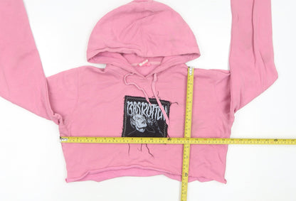 Roxy Women’s Pink Cropped Hoodie Size 10 Graphic Logo Cotton