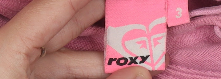 Roxy Women’s Pink Cropped Hoodie Size 10 Graphic Logo Cotton