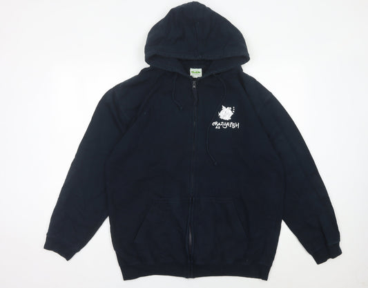 AWDis Men’s Blue Full Zip Hoodie L Logo Graphic Cotton Blend