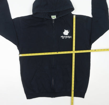 AWDis Men’s Blue Full Zip Hoodie L Logo Graphic Cotton Blend