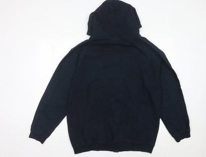 AWDis Men’s Blue Full Zip Hoodie L Logo Graphic Cotton Blend