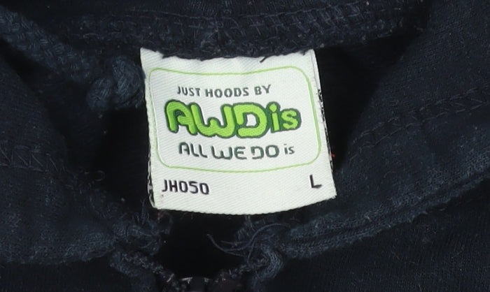 AWDis Men’s Blue Full Zip Hoodie L Logo Graphic Cotton Blend