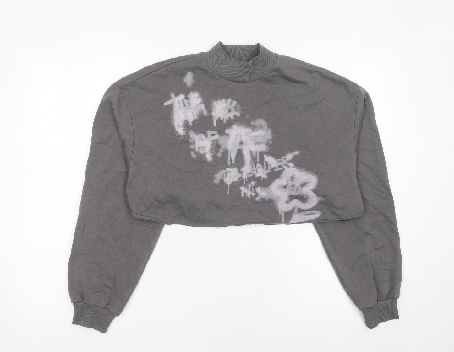H&M Divided Women’s Grey Cropped Sweatshirt S Graffiti Print