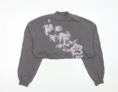 H&M Divided Women’s Grey Cropped Sweatshirt S Graffiti Print