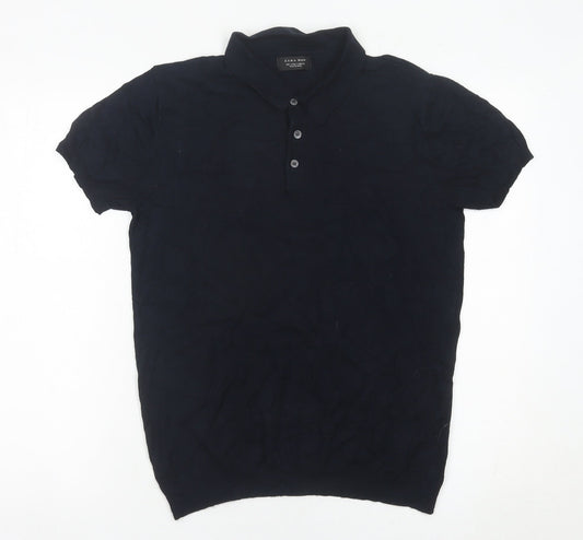 Zara Man Men’s Black Polo Shirt Size S Cotton Short Sleeve Casual