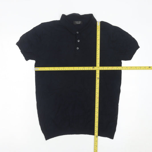 Zara Man Men’s Black Polo Shirt Size S Cotton Short Sleeve Casual