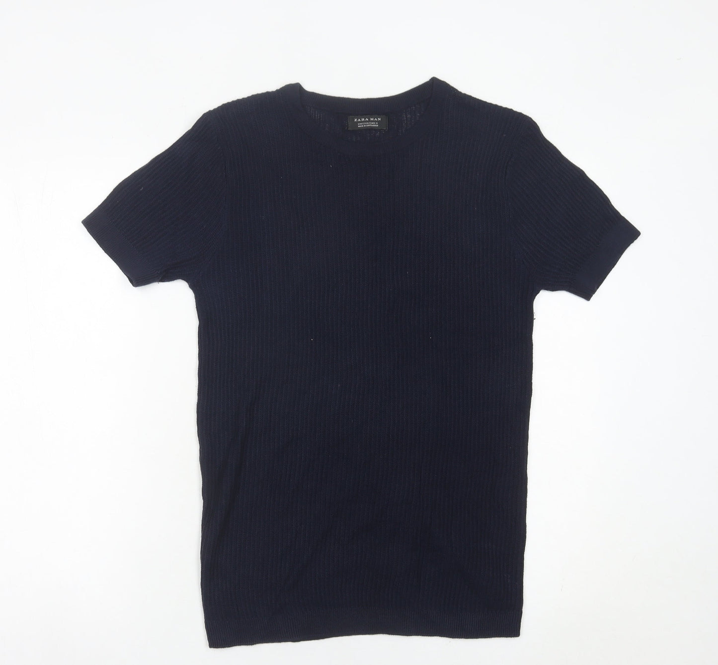 Zara Man Men’s Black Short Sleeve Slim Knit Pullover Jumper Size S