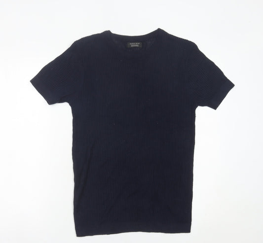 Zara Man Men’s Black Short Sleeve Slim Knit Pullover Jumper Size S