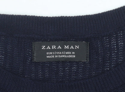 Zara Man Men’s Black Short Sleeve Slim Knit Pullover Jumper Size S