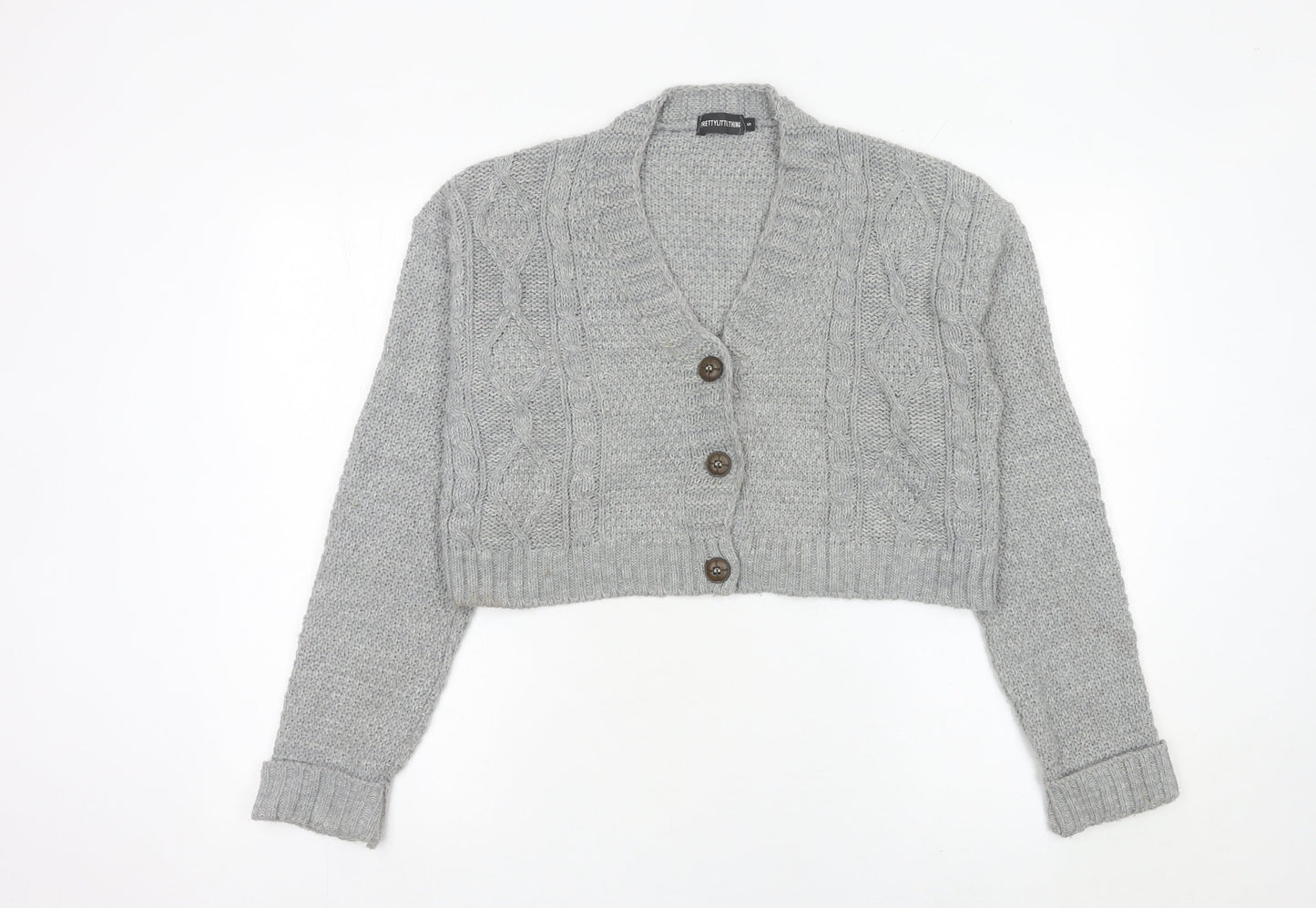 Womens UK Size 10 PRETTYLITTLETHING Grey Cardigan Jumper