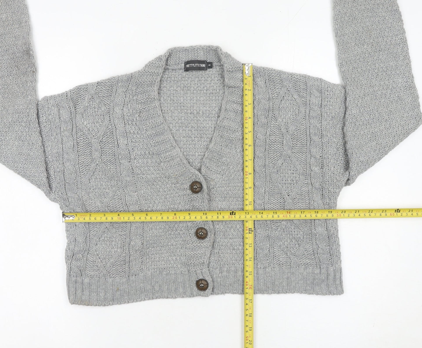 Womens UK Size 10 PRETTYLITTLETHING Grey Cardigan Jumper