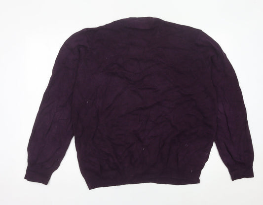 Marks and Spencer Mens Purple 2XL Cotton V-Neck Jumper