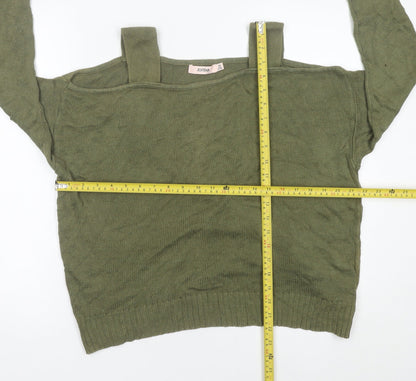 JustFab Women’s Green Cold Shoulder Knit Jumper Size M