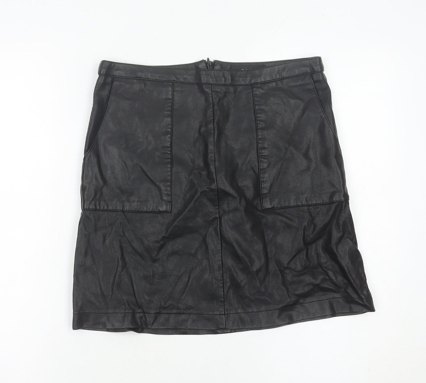 Next Womens Black Faux Leather Pencil Skirt Size 8 Knee Length