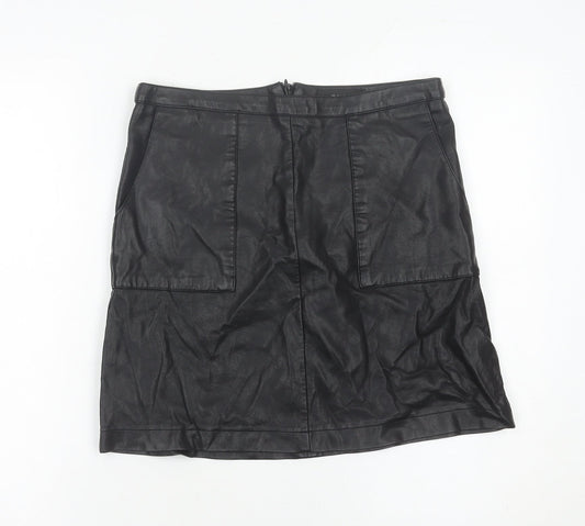 Next Womens Black Faux Leather Pencil Skirt Size 8 Knee Length