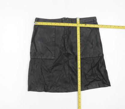 Next Womens Black Faux Leather Pencil Skirt Size 8 Knee Length
