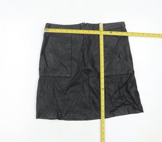 Next Womens Black Faux Leather Pencil Skirt Size 8 Knee Length