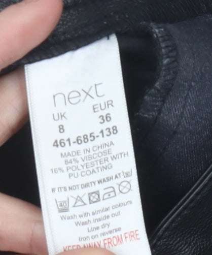 Next Womens Black Faux Leather Pencil Skirt Size 8 Knee Length