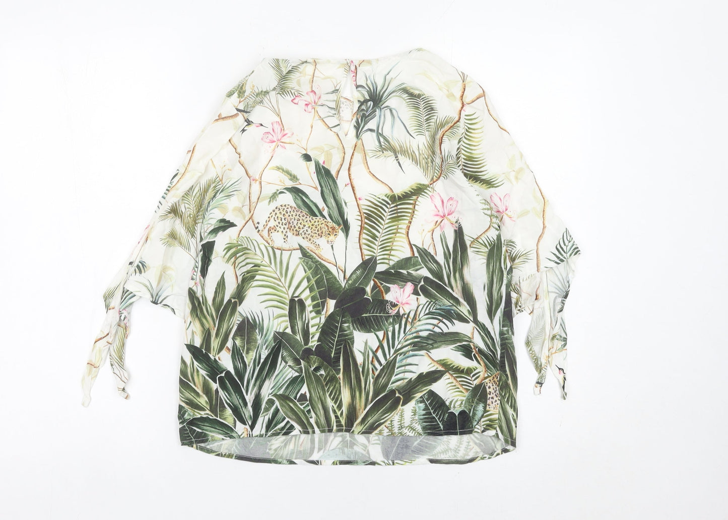 H&M Women’s Multicoloured Tropical Animal Print Tunic Blouse UK 8