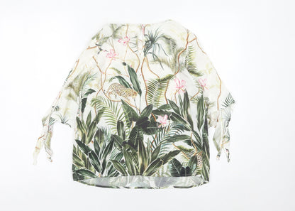H&M Women’s Multicoloured Tropical Animal Print Tunic Blouse UK 8