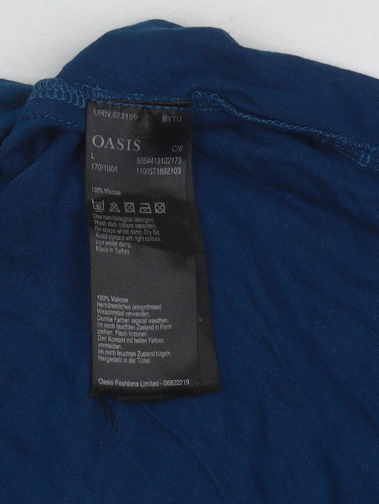 Oasis Women’s Blue Viscose Short Sleeve Basic T-Shirt Size L