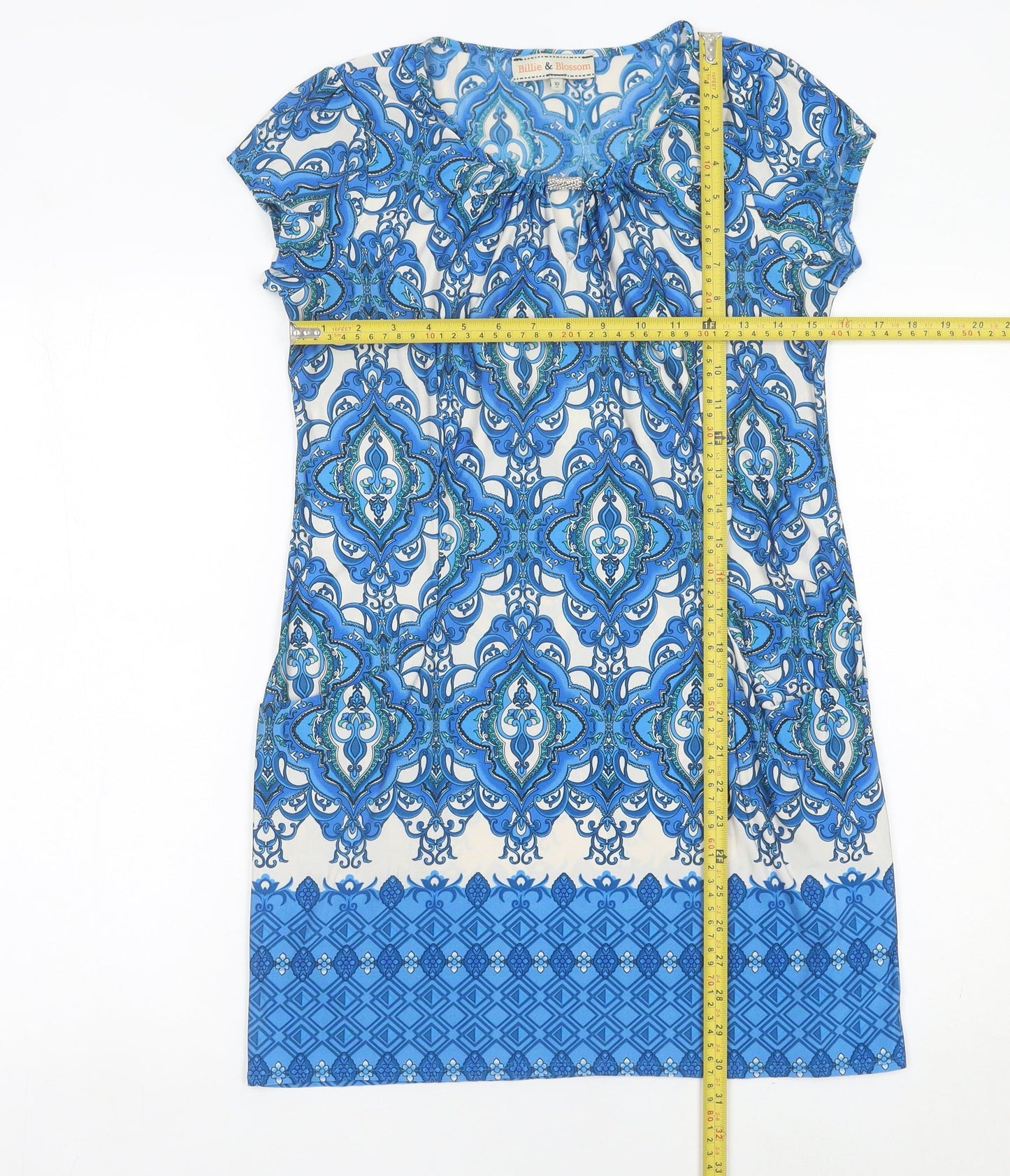 Dorothy Perkins Women’s Blue Shift Dress Size 10 Geometric Print